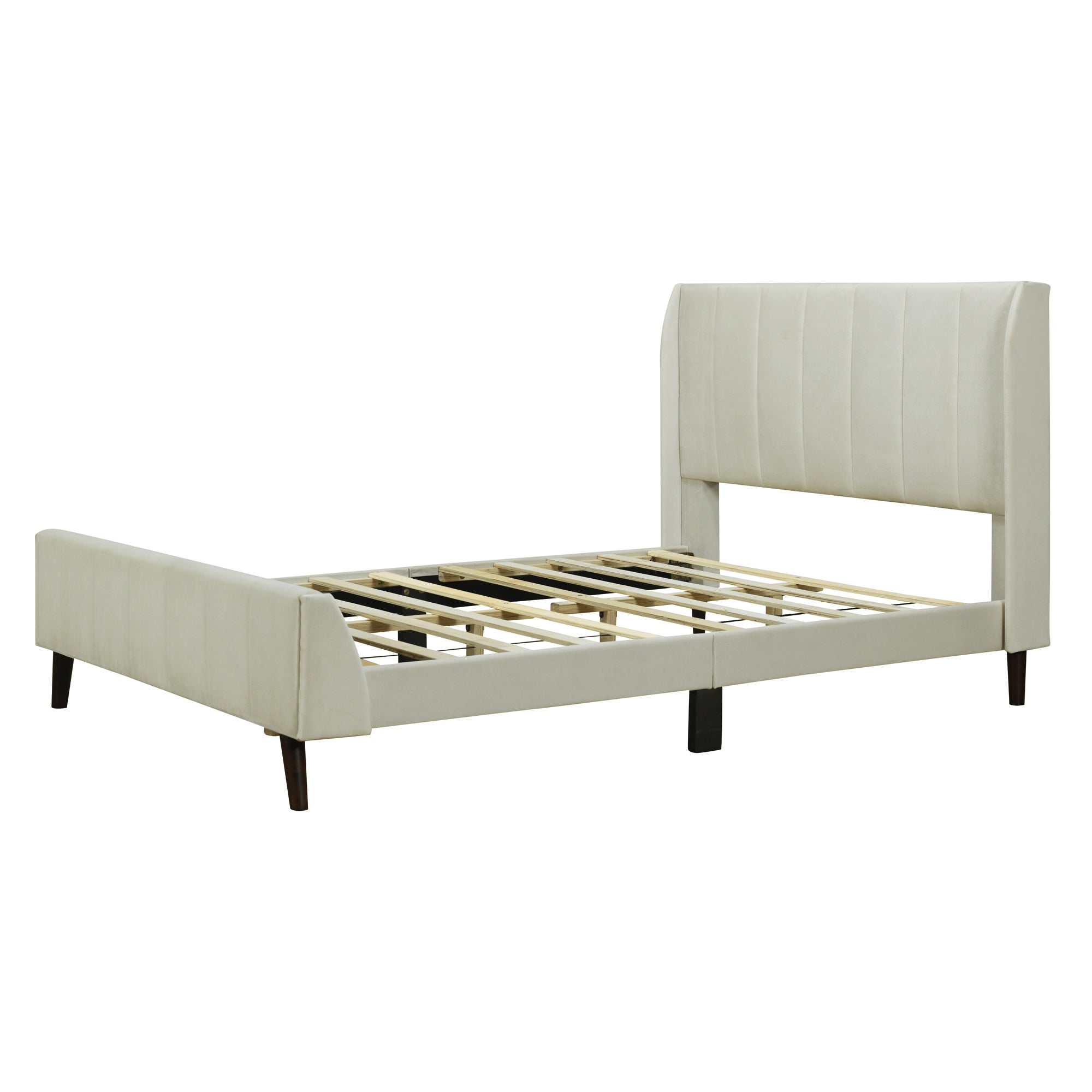 Full Size Upholstered Platform Bed, Velvet, Beige - Atlantic Fine Furniture Melbourne FL