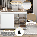 Multi-Functional Storage Island Movable Storage Cabinet Island Vanity Dresser With 3 Side Storage Drawer, A Reversible Top Storage Space And 2 Glass Display Shelves - White