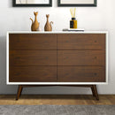 Mid-Century Modern White Dresser 6 Drawer - Dark Brown / White