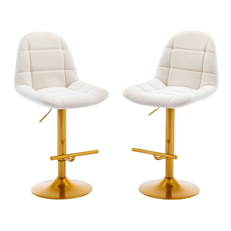 Velvet Swive Bar Stools Adjustable Counter Height Bar Chairs With Back Gold Base Modern Stool Chair For Kitchen Island Dining Room (Set of 2) - White