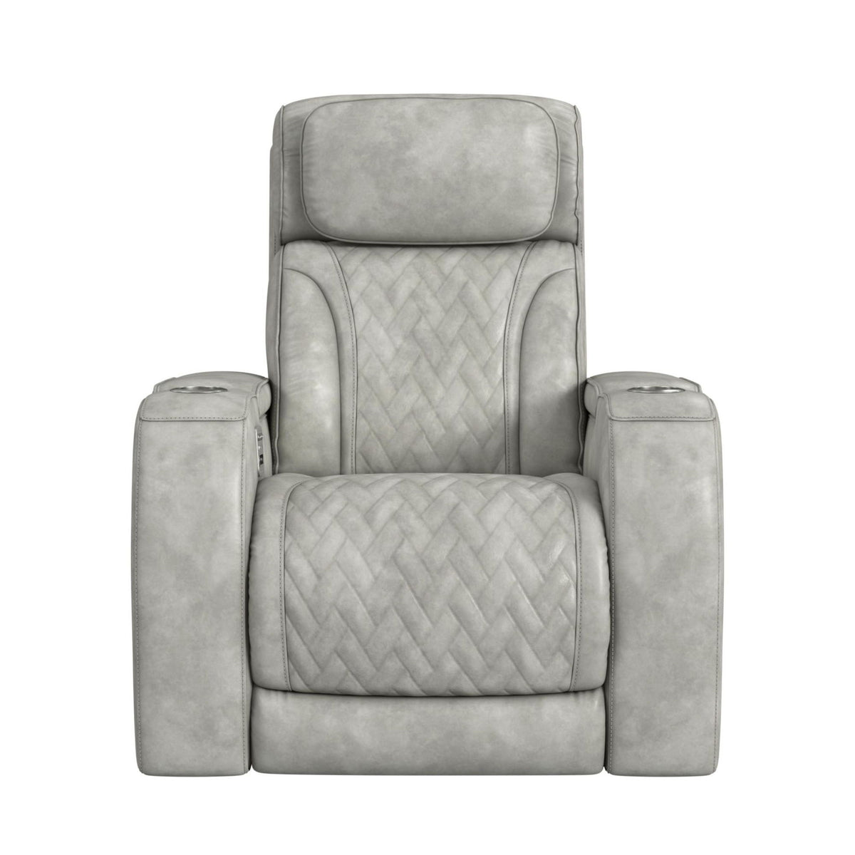 Prime Time P3 Recliner With 7 Colors Led, Cup Holders And Wireless Charger Controller in Leather Gel Light Gray by Elements International, view 4