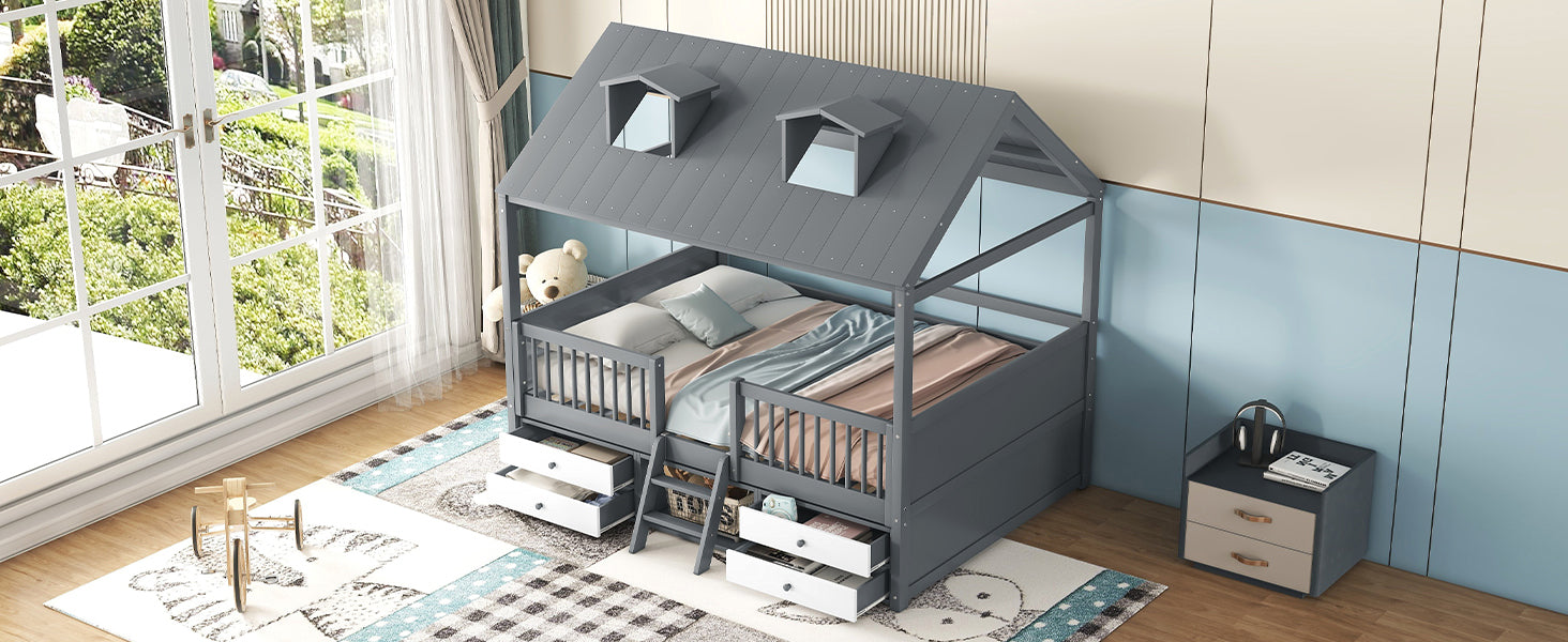Full Size Wood Bed House Bed Frame,Gray - Atlantic Fine Furniture Melbourne FL