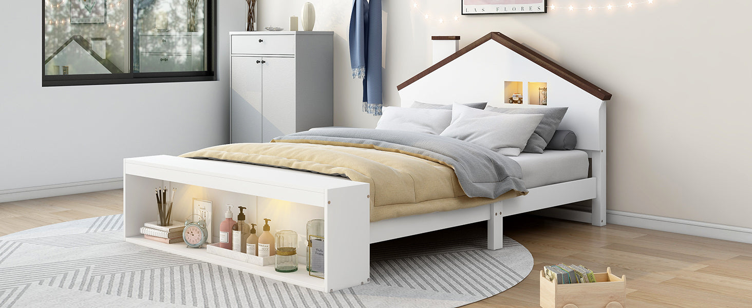 Full Size House Platform Bed with LED Lights and Storage, White - Atlantic Fine Furniture Melbourne FL