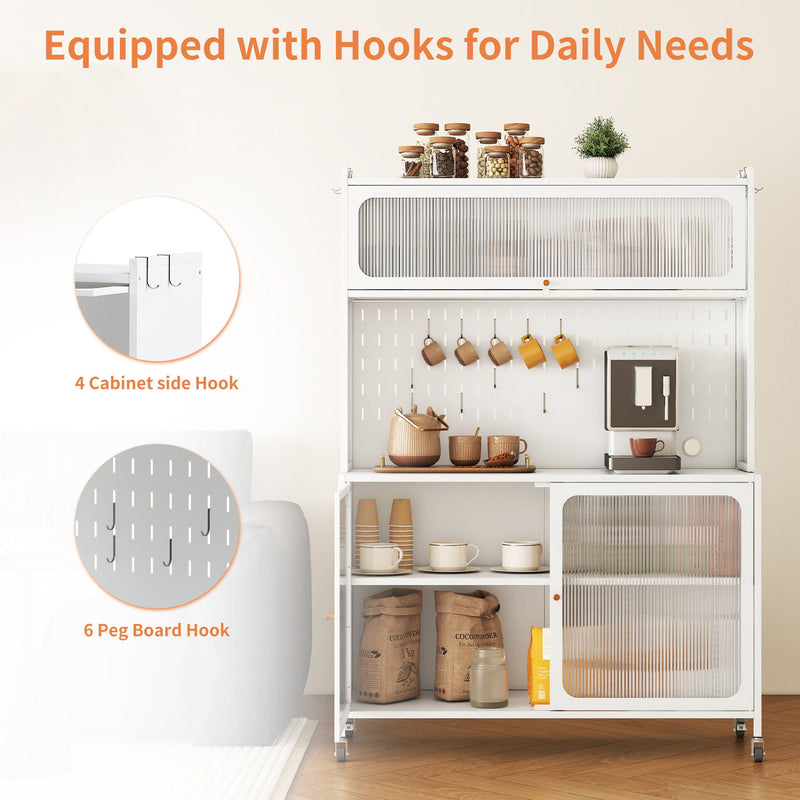 Contemporary Kitchen Pantry Cabinet With Glass Doors, Adjustable Shelves, Steel - Brushed Nickel