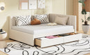 Full Size Upholstered Daybed with 2 Storage Drawers Sofa Bed Frame No Box Spring Needed, Linen Fabric (Beige)