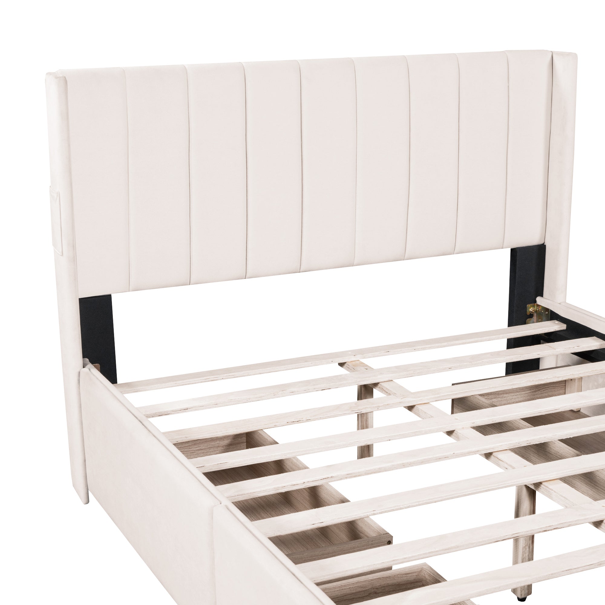 Full Size Upholstered Bed with 4 Drawers, Beige - Atlantic Fine Furniture Melbourne FL