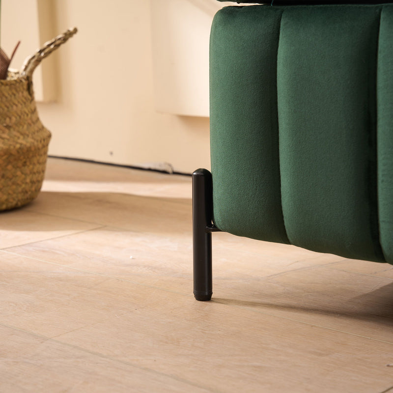 Wide Upholstered Velvet Storage Soft Bench Ottoman With Metal Legs