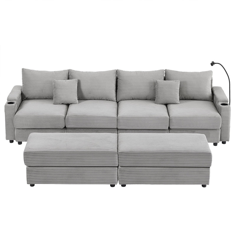 Modern Style Loveseat Sofa Sectional Sofa Couch With Storage Space, A Movable Ottoman, Two USB Ports, Two Cup Holders, A Phone Holder For Living Room