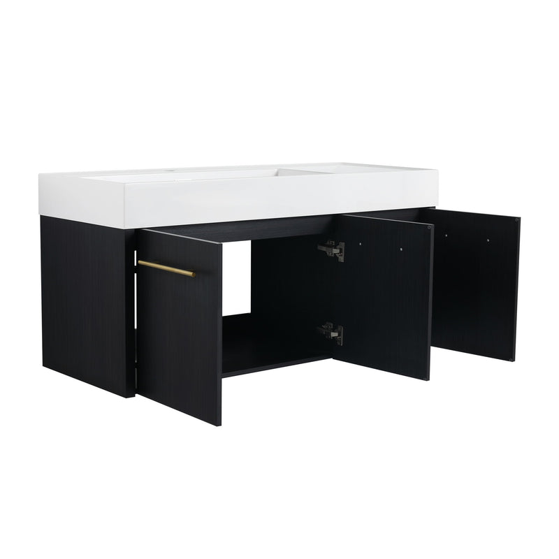 Contemporary 48" Wall Mounted Bathroom Vanity With Resin Sink And Soft Closing Doors And Line - Black Chestnut