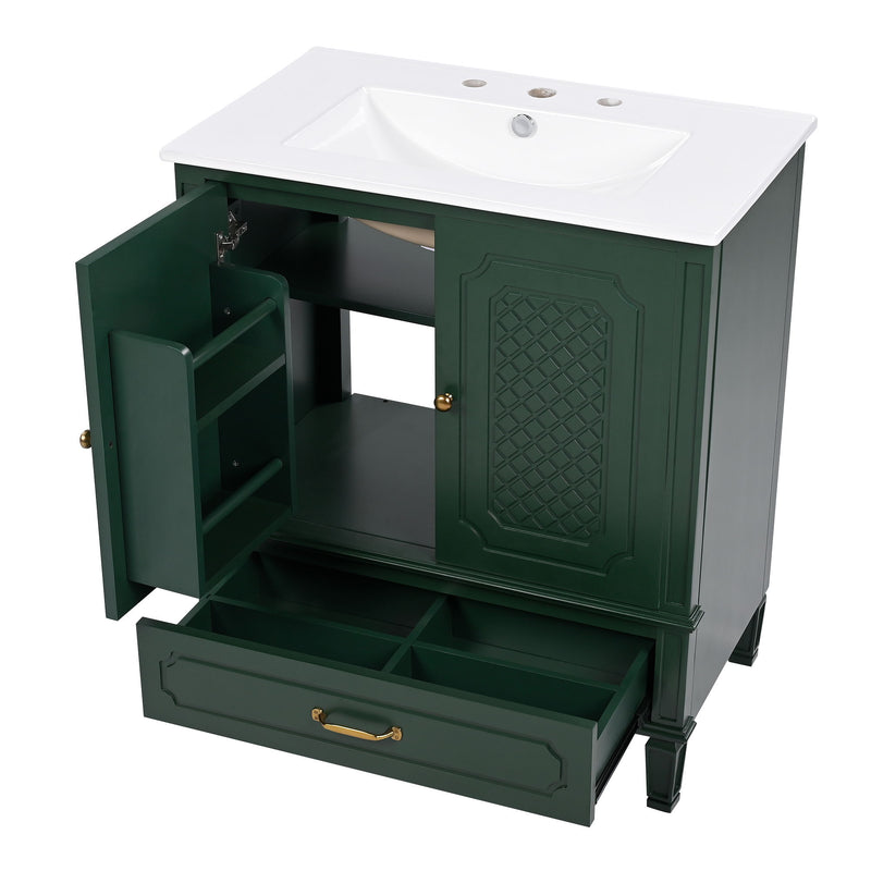 Vintage Style Bathroom Vanity With Sink, Multi Functional Storage, Soft-Closing Door