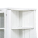 Retro Style Wall Suit With Glass Doors, 75.25" Tall Display Cabinets & Triangle Sided Bookshelves - White