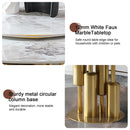 53" Round Marble Dining Table With Lazy Susan, Dining Room, Dinette (Table Only) - Gold / Gold / White