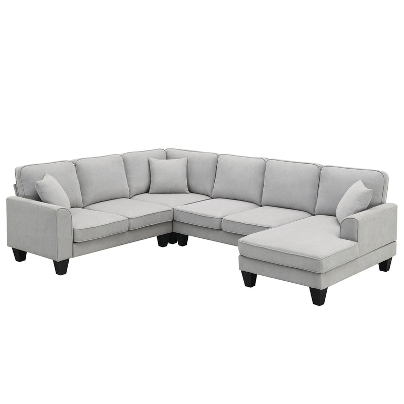 Modern U Shape Sectional Sofa, 7 Seat Fabric Sectional Sofa Set With 3 Pillows Included For Living Room, Apartment, Office