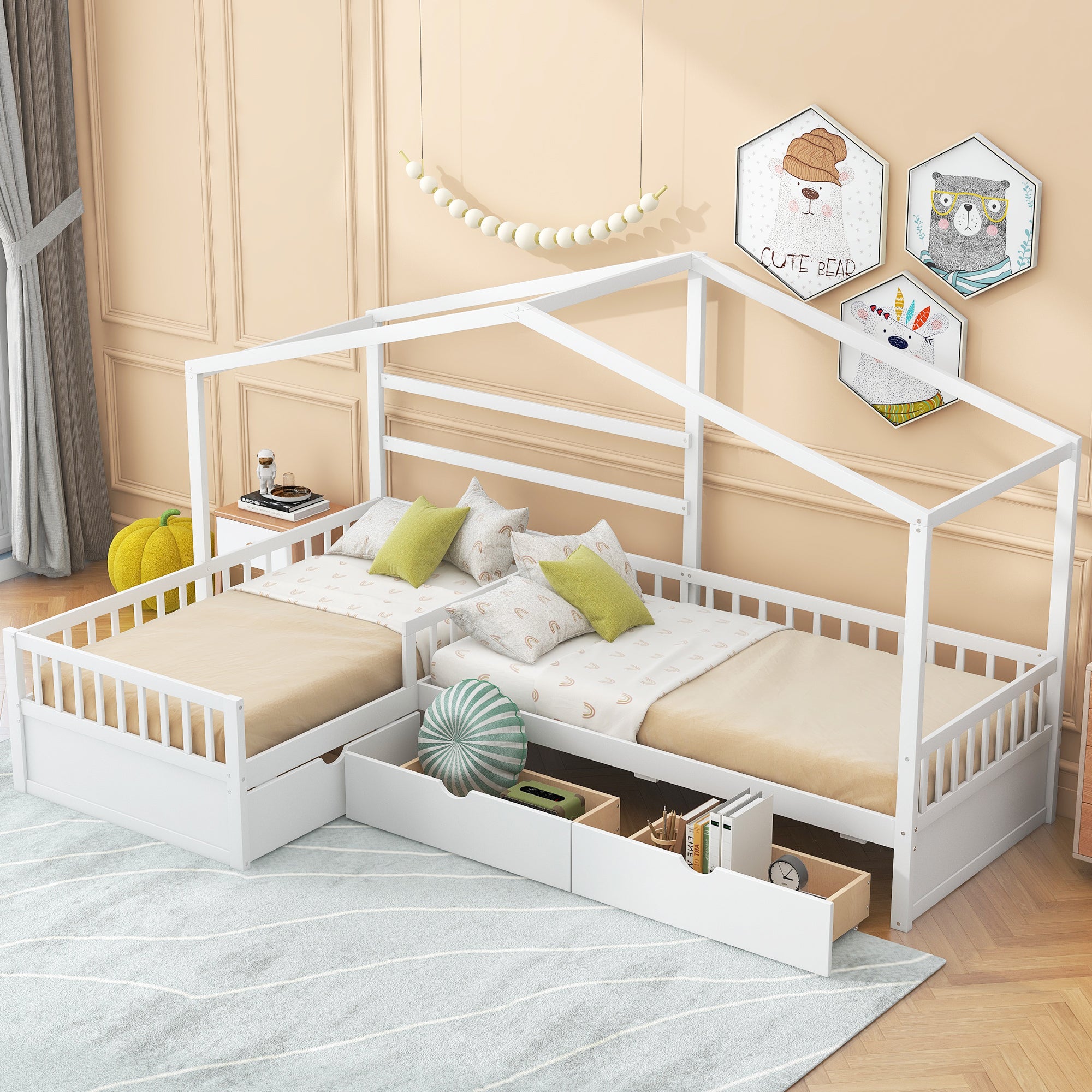 Twin Size House Platform Bed with Three Storage Drawers,White - Atlantic Fine Furniture Melbourne FL