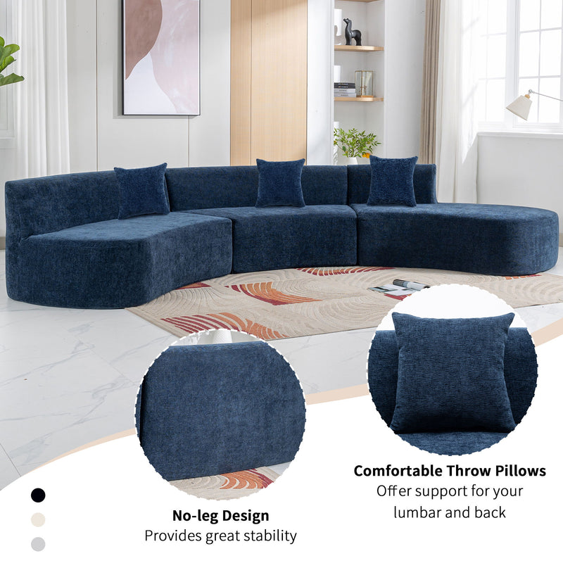 Stylish Curved Sofa Sectional Sofa Chenille Sofa Couch With Three Throw Pillows For Living Room