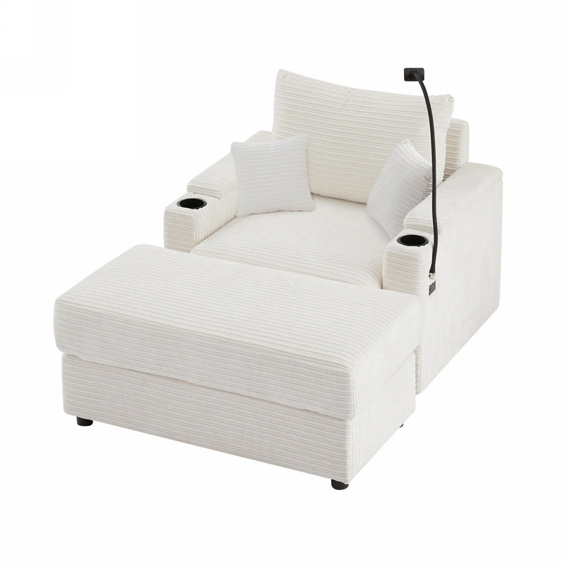 Modern Style Loveseat Sofa Sectional Sofa Couch With Storage Space, A Movable Ottoman, Two USB Ports, Two Cup Holders, A Phone Holder For Living Room