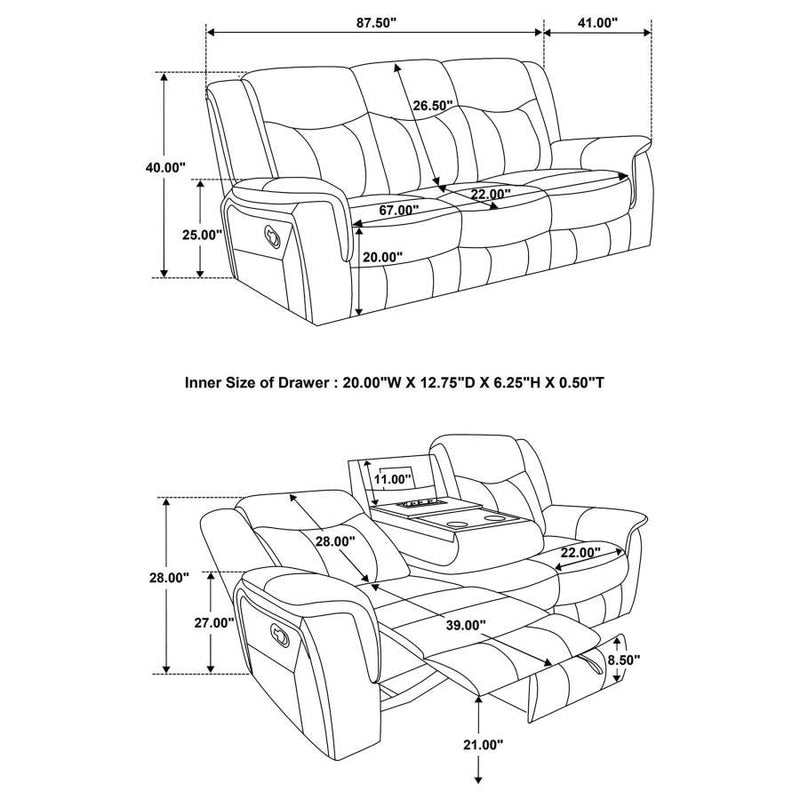 Conrad - Upholstered Padded Arm Motion Sofa Set