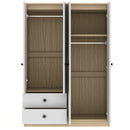 4 Door Wardrobe Closet With Drawers, Shelf, And Hanging Rod - White / Natural