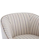 Transitional Upholstered Stripe Barrel Chair With Birch Wood Legs And Plush Cushioned Seat - Beige / Blue Stripe