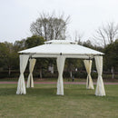 Outdoor Patio Gazebo Tent With Ventilated Double Roof And Sidewall