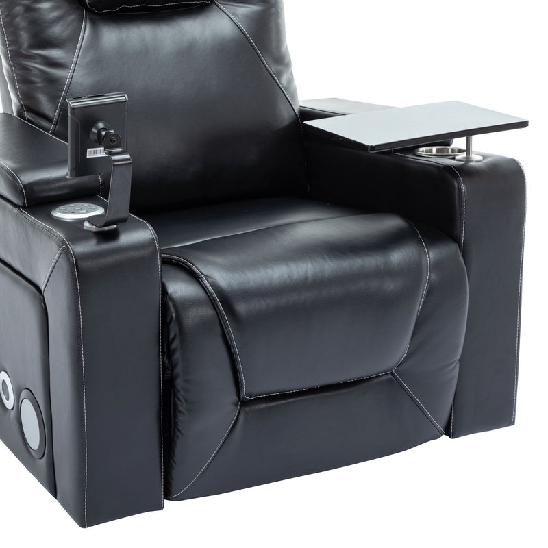 270° Swivel Power Recliner Individual Seat Home Theater Recliner With Surround Sound, Cup Holder, Removable Tray Table, Hidden Arm Storage For Living Room