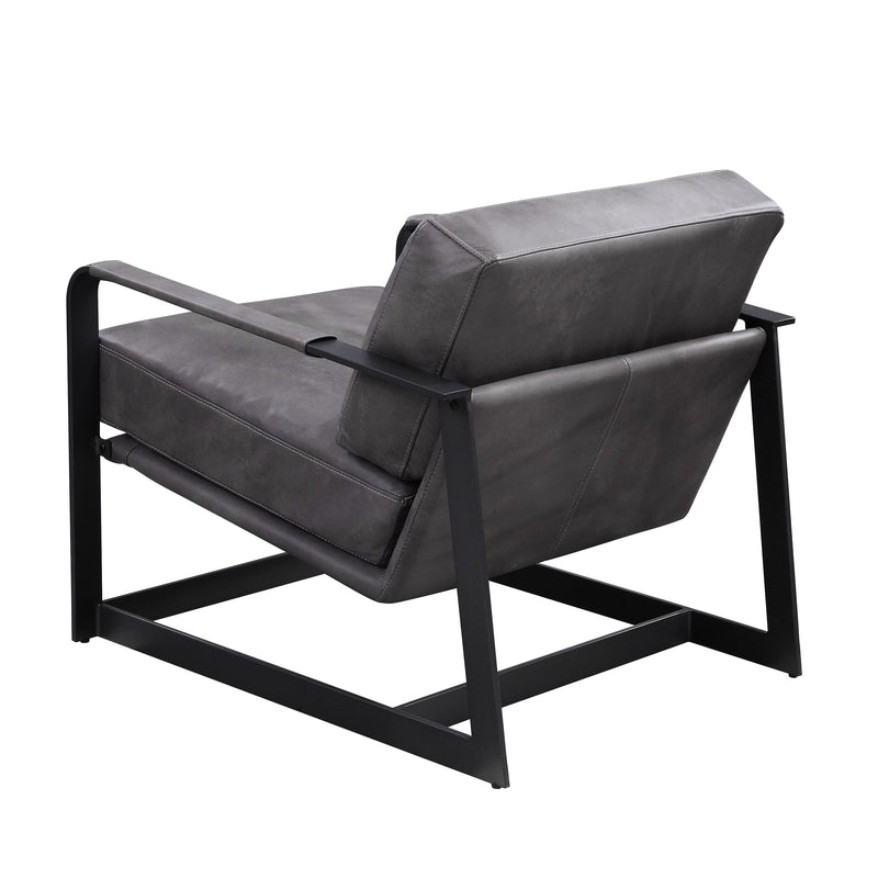 Locnos - Accent Chair - Gray Top Grain Leather & Black Finish - Atlantic Fine Furniture Inc