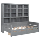 Daybed With Glass Door Storage Cabinets, Built In LED Lighting And Shelves