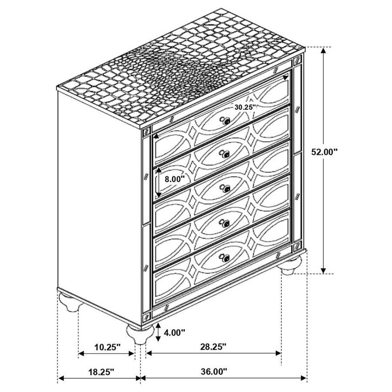 Gunnison - 5-Drawer Bedroom Chest - Silver Metallic