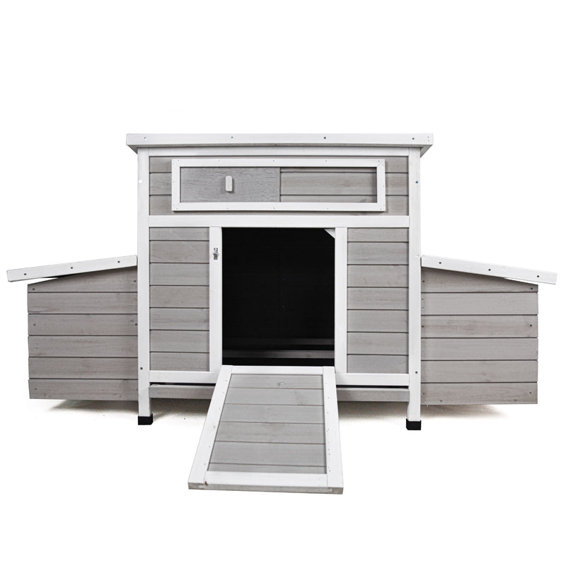 Large Chicken Coop Outdoor Hen House With 2 Sides Nesting Boxes - Gray / White Matte