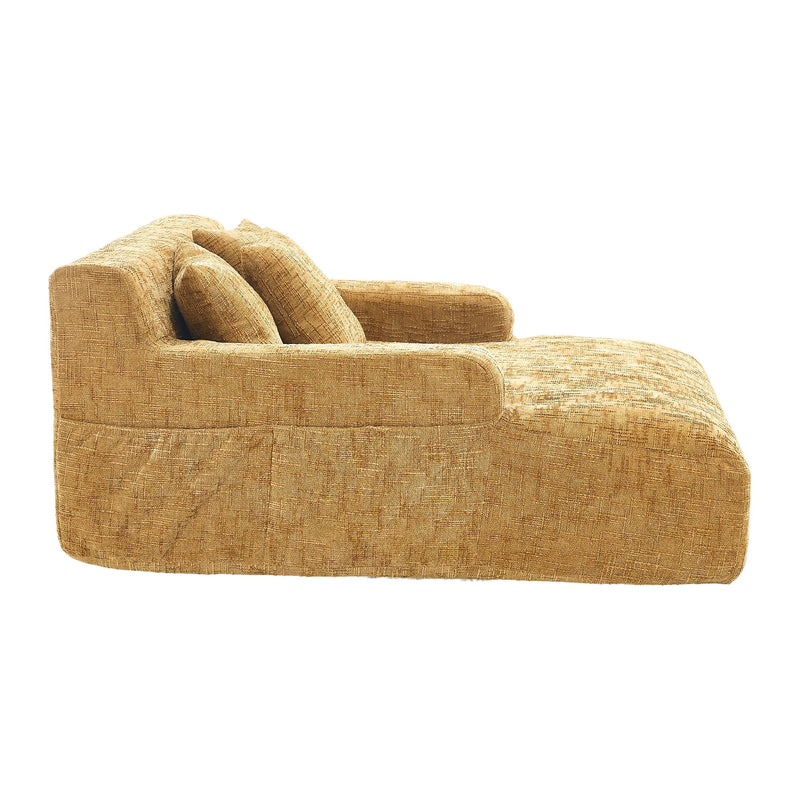 Chenille Interior Lazy Sofa Chaise Longue Armchair With 3 Pillows And Armrests