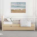 Modern Twin Bed Frame With Trundle For White High Gloss Headboard and Footboard With Light Oak Color