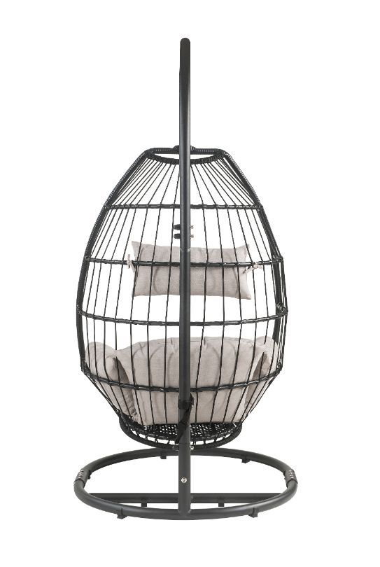 Oldi - Hanging Chair - Beige Fabric & Black Wicker