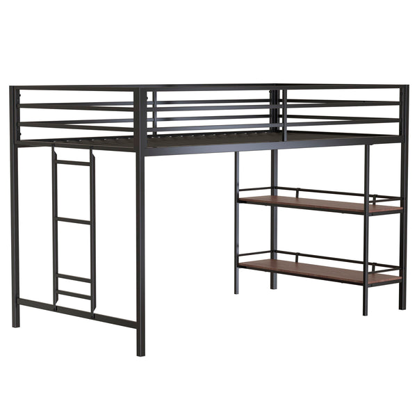 Adam - Junior Twin Loft Bunk Bed With Cinnamon Wood Shelf - Black