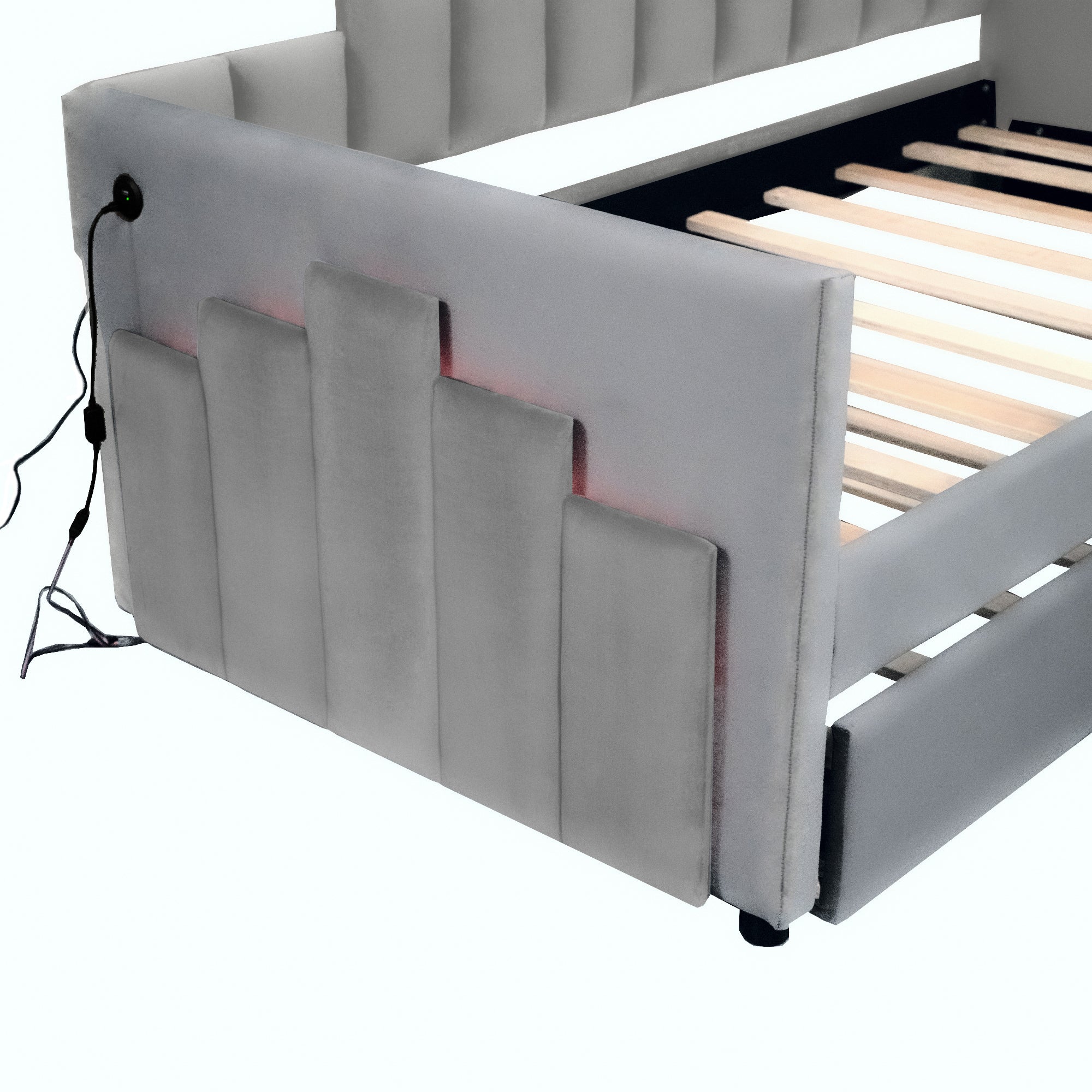 Twin Size Upholstered Daybed with Light and USB Port, Gray - Atlantic Fine Furniture Melbourne FL