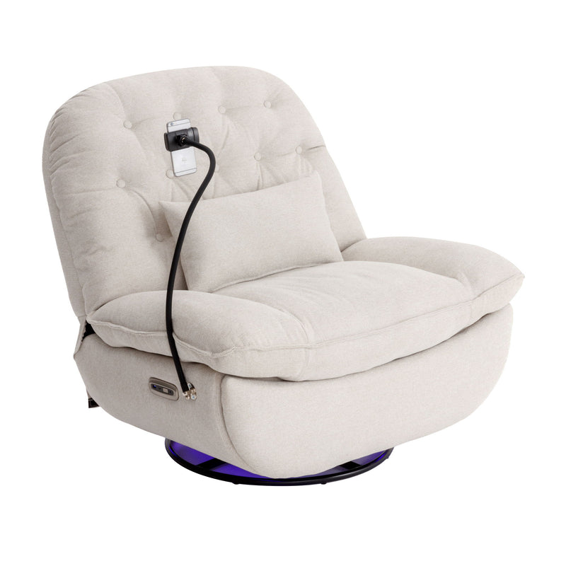 270° Swivel Power Recliner With Voice Control - Bluetooth Music Player, USB Ports, Atmosphere Lamp, Hidden Arm Storage And Mobile Phone Holder For Living Room, Bedroom, Apartment