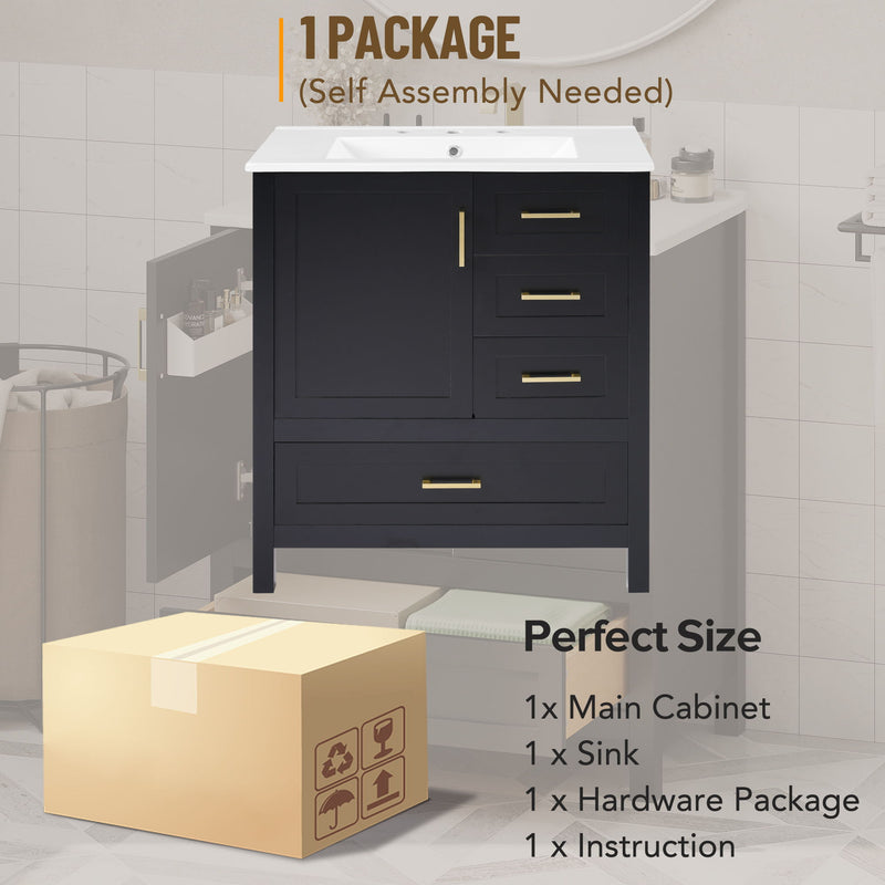 Modern Bathroom Vanity With Ceramic Sink, Solid Frame And Storage Solutions