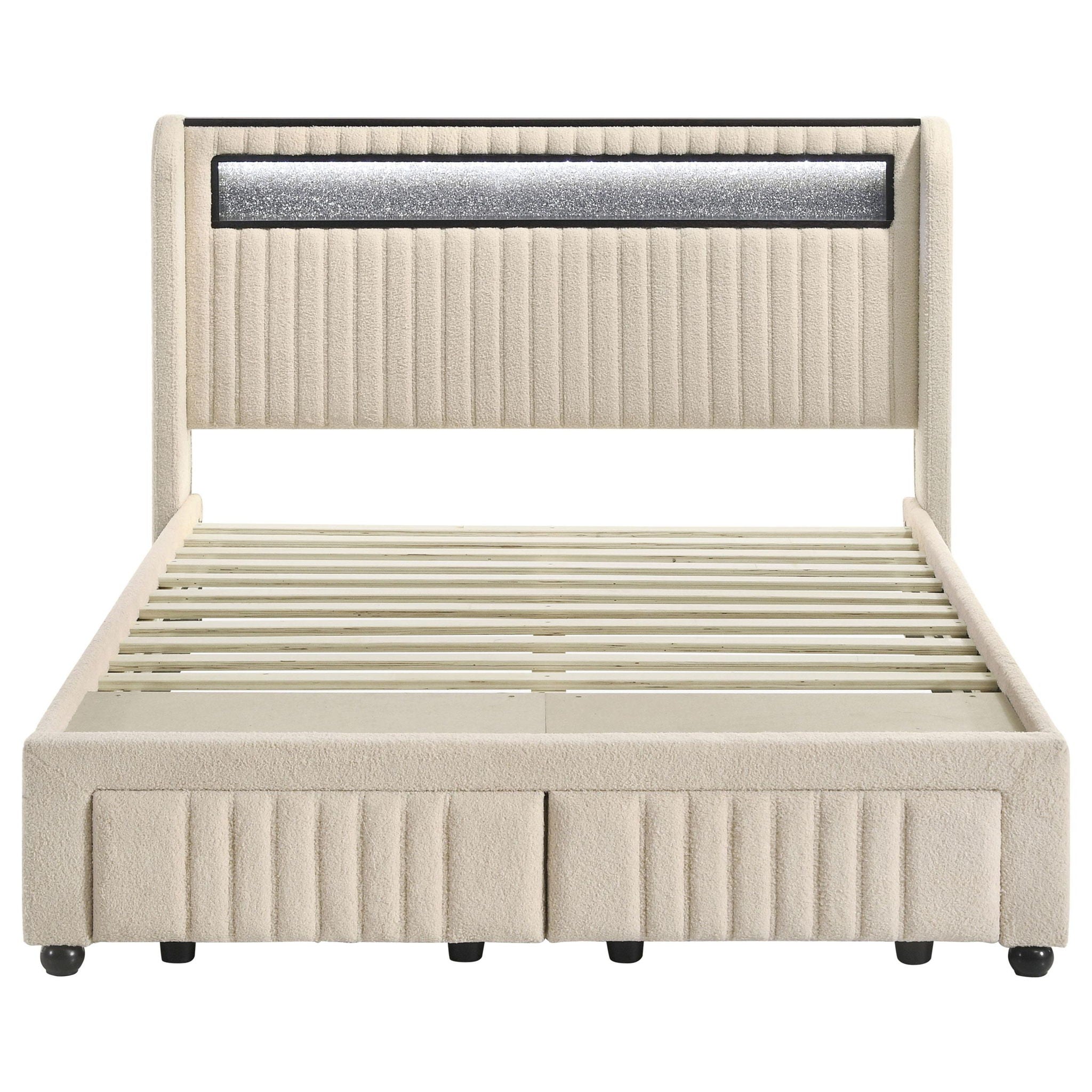Madison Upholstered LED Full Storage Platform Bed Cream