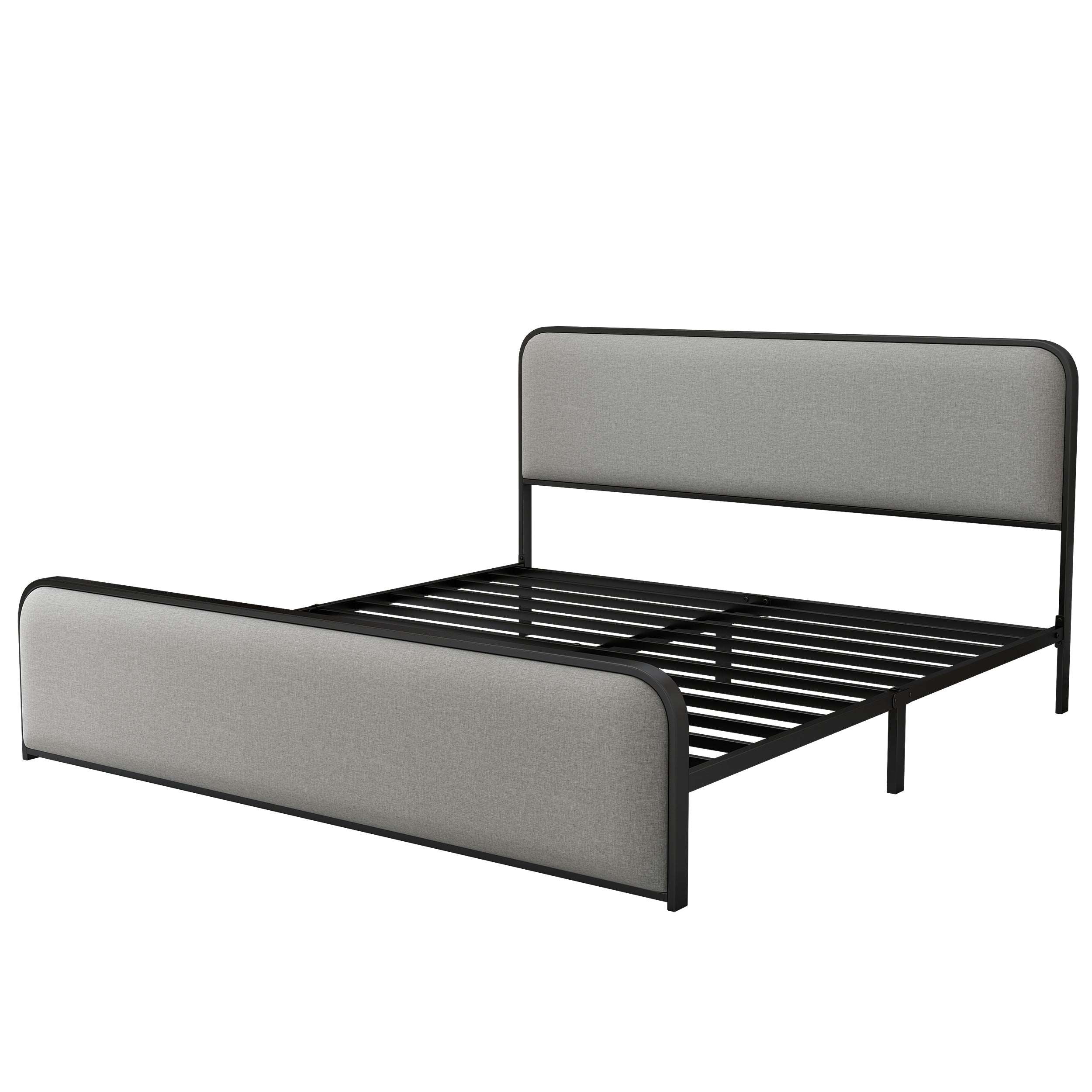 Modern Metal Bed Frame with Curved Upholstered Headboard and Footboard Bed with Under Bed Storage, Heavy Duty Metal Slats, King Size, Grey - Atlantic Fine Furniture Melbourne FL