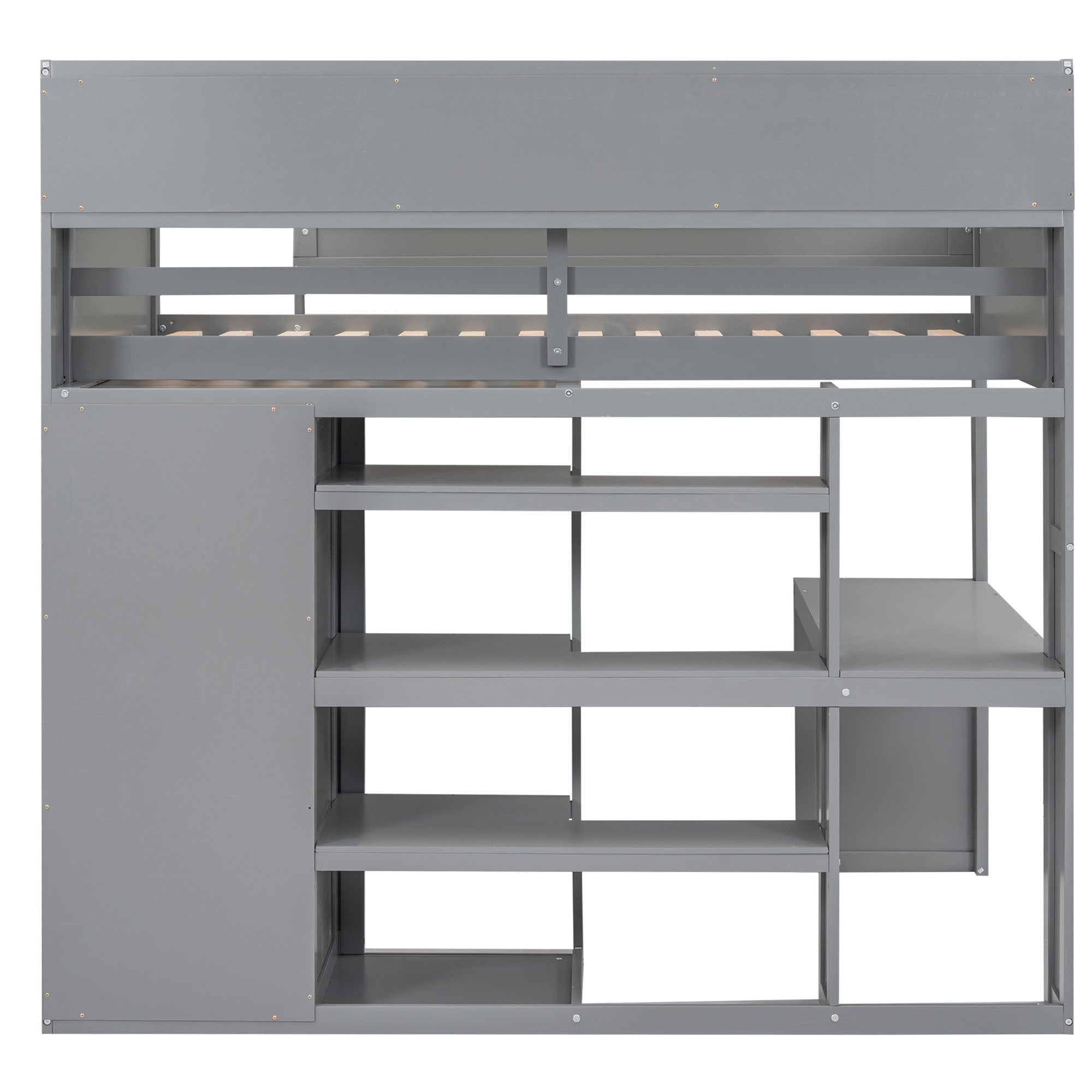 Wood Twin Size Loft bed with Multiple Storage Shelves and Wardrobe, Gray - Atlantic Fine Furniture Melbourne FL