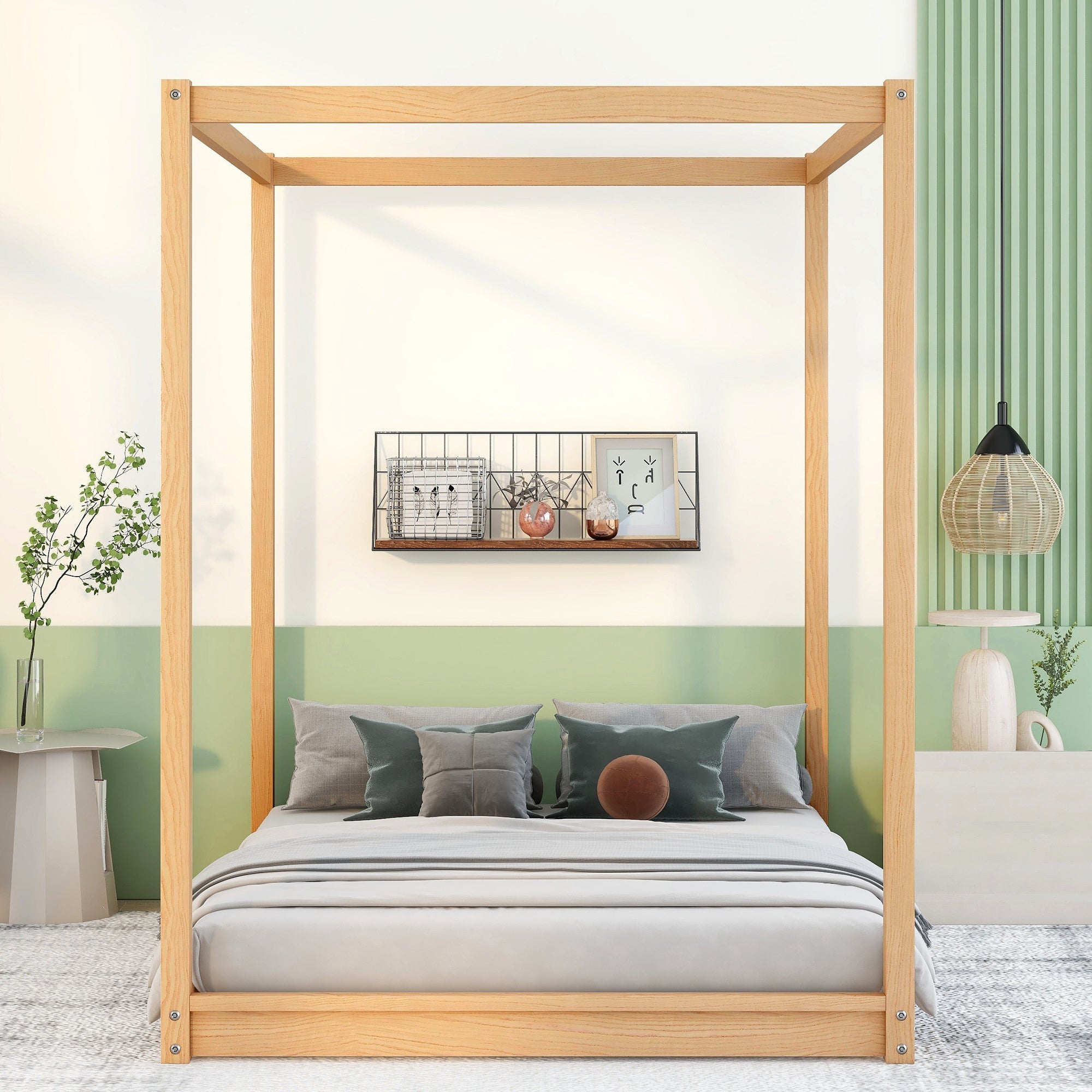 Full Size Canopy Platform Bed with Support Legs,Natural - Atlantic Fine Furniture Melbourne FL