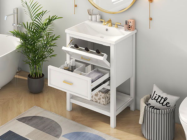 Bathroom Vanity With Top Sink, Modern Bathroom Storage Cabinet With 2 Drawers, Single Sink Bathroom Vanity