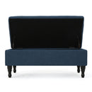 Hyatt - Suede Storage Ottoman With Tufted Top And Dark Wooden Legs - Navy Blue