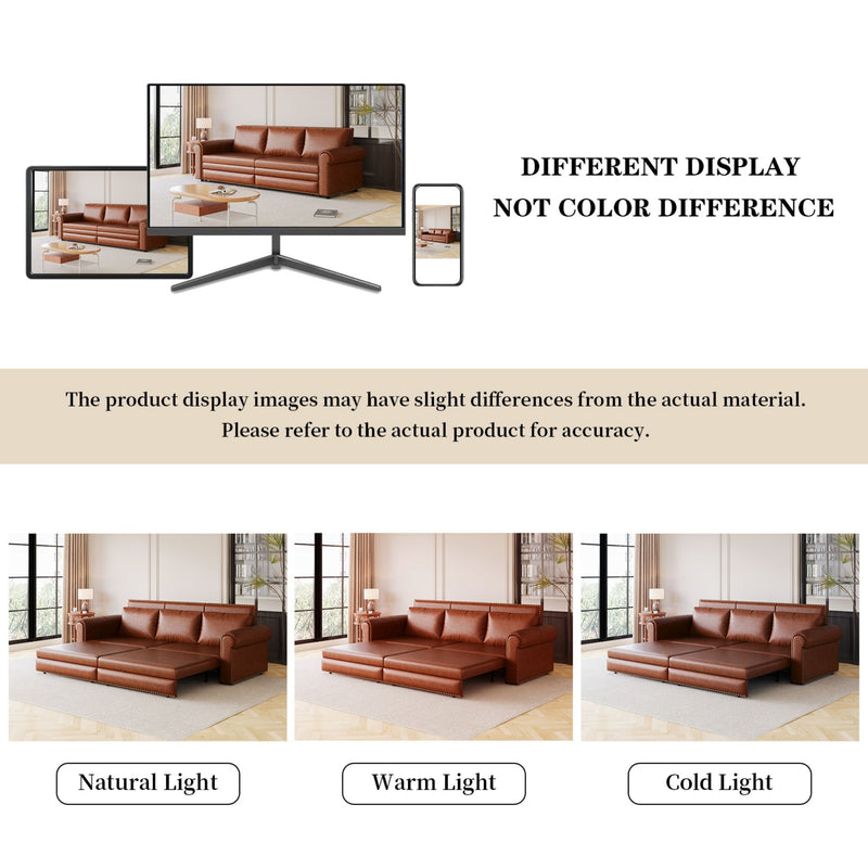 3 In 1 Convertible Sleeper Sofa With Nailhead Trim & Rolled Arm