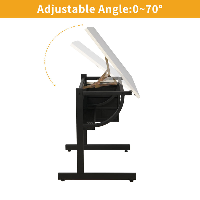 Adjustable Drafting Drawing Table With Stool And 3 Drawers - White / Black