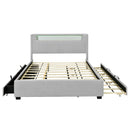 Full Size Upholstered Platform Bed with LED Frame, with Twin  Size Trundle and 2 drawers, Teddy Fleece, Gray