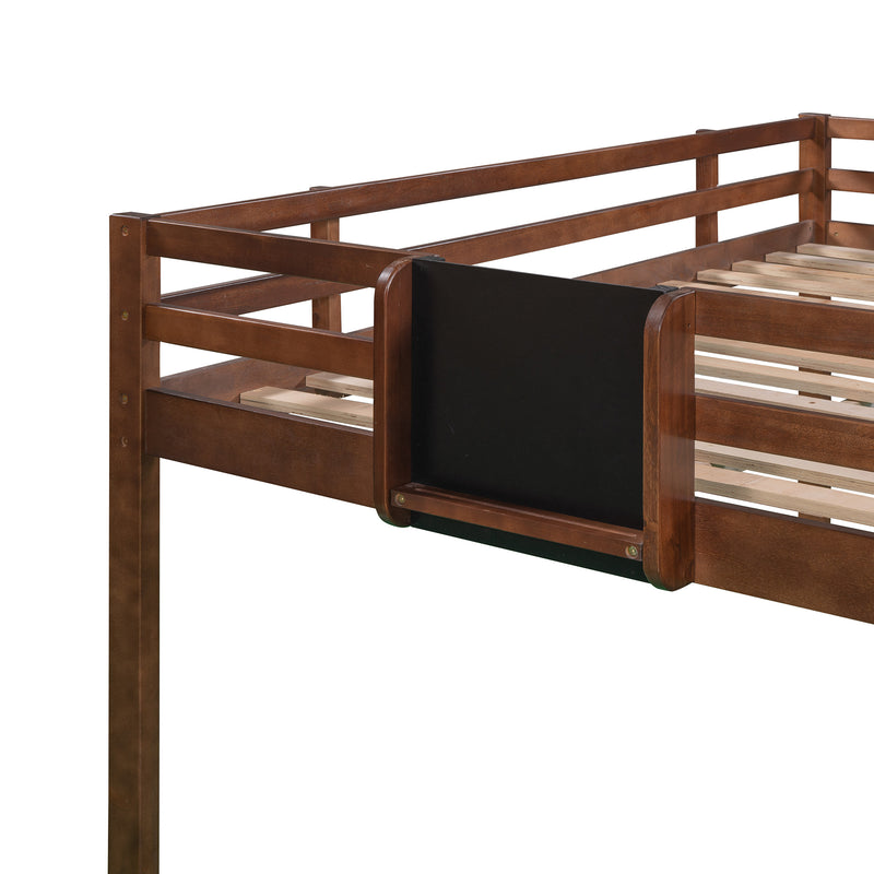 Full size Loft Bed Wood Bed with Slide, Stair and Chalkboard,Walnut（Old SKU:WF282116AAL）