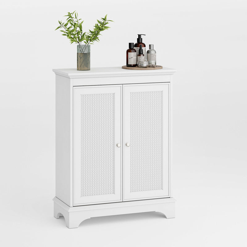 White 2 Door Rattan Storage Cabinet With Adjustable Partition, Medieval Modern Independent Buffet Cabinet, Multifunctional Decorative Cabinet Suitable For Living Room, Kitchen, Bathroom - White