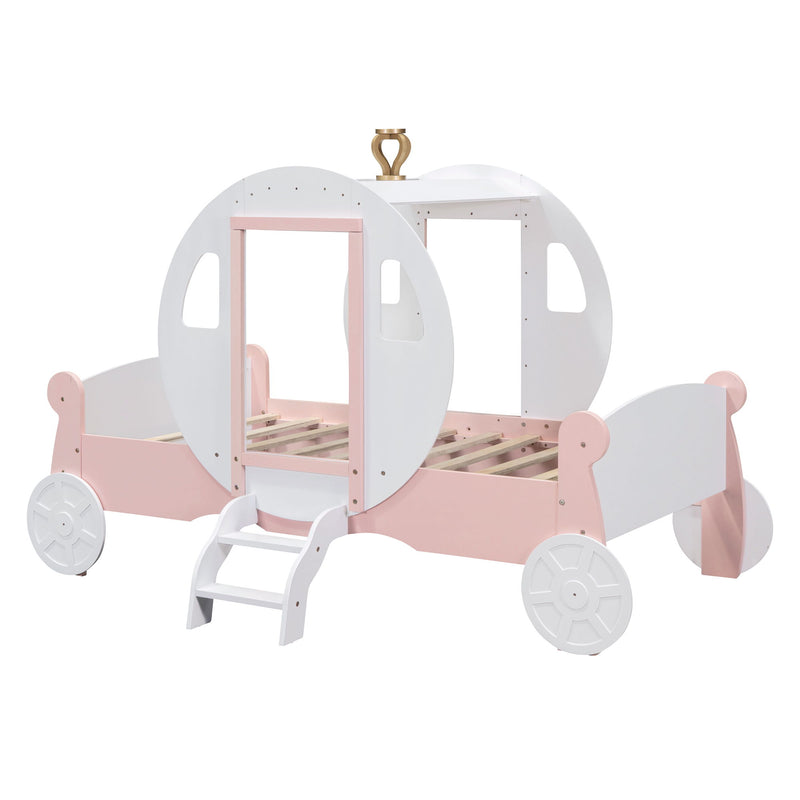Princess Carriage Bed With Crown, Platform Car Bed With Stair