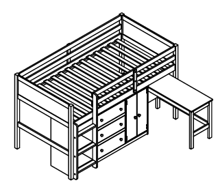 Twin Size Low Loft Bed With Pull-Out Desk, Drawers, Cabinet, and Shelves for Grey Color