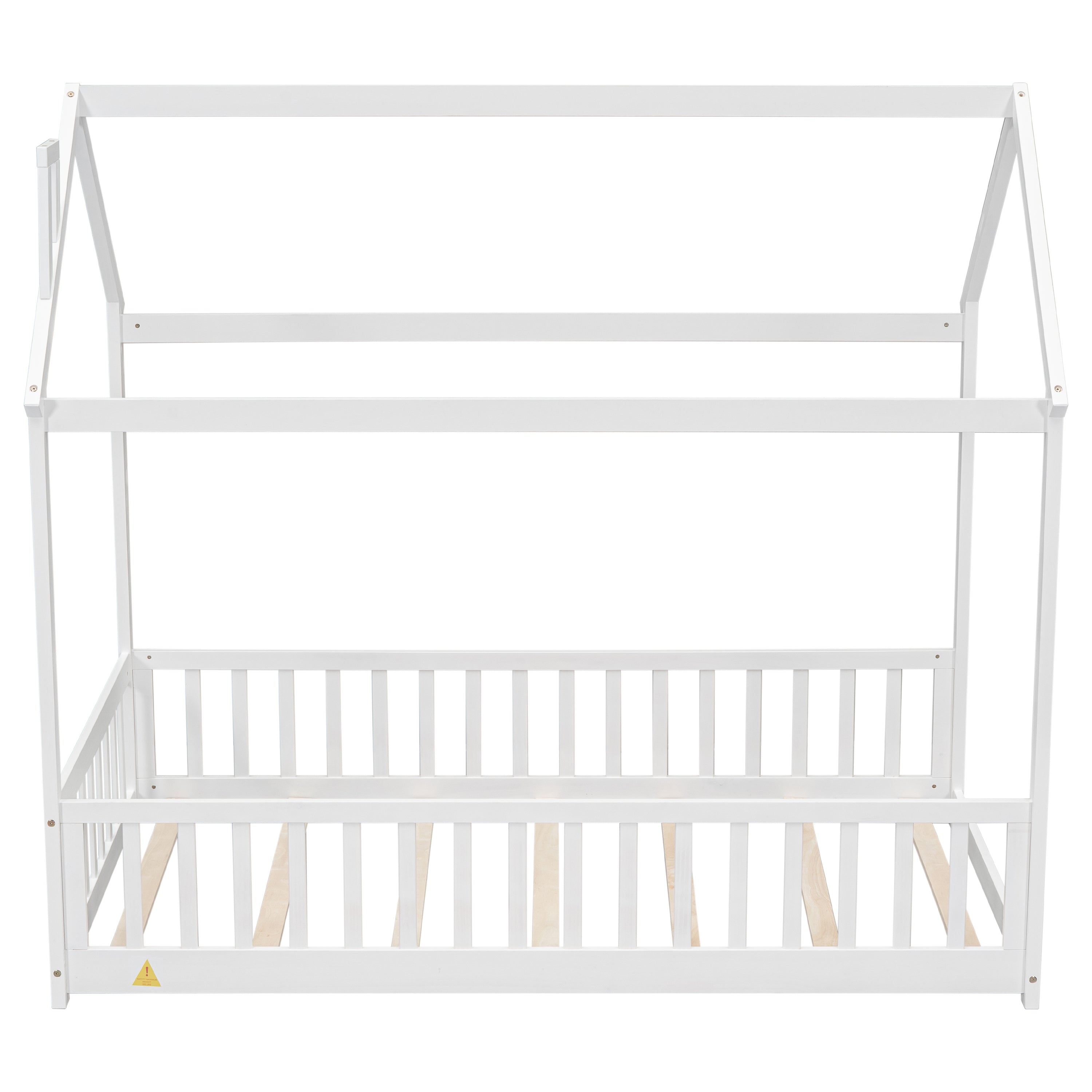 Twin House Bed with Guardrails, Slats ,White